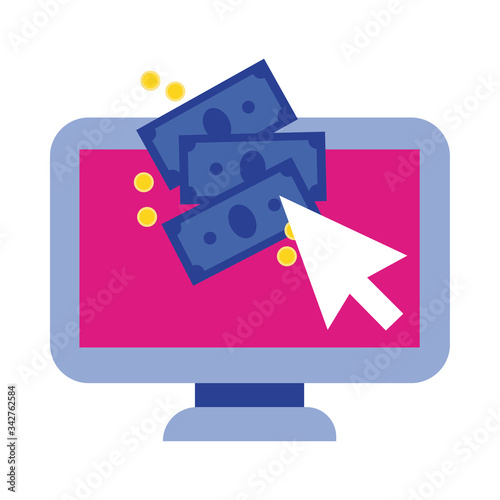 desktop with bills dollars flat style icon