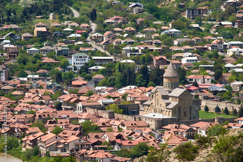 View of the old city Mtskheta and Svetitskhoveli Cathedral