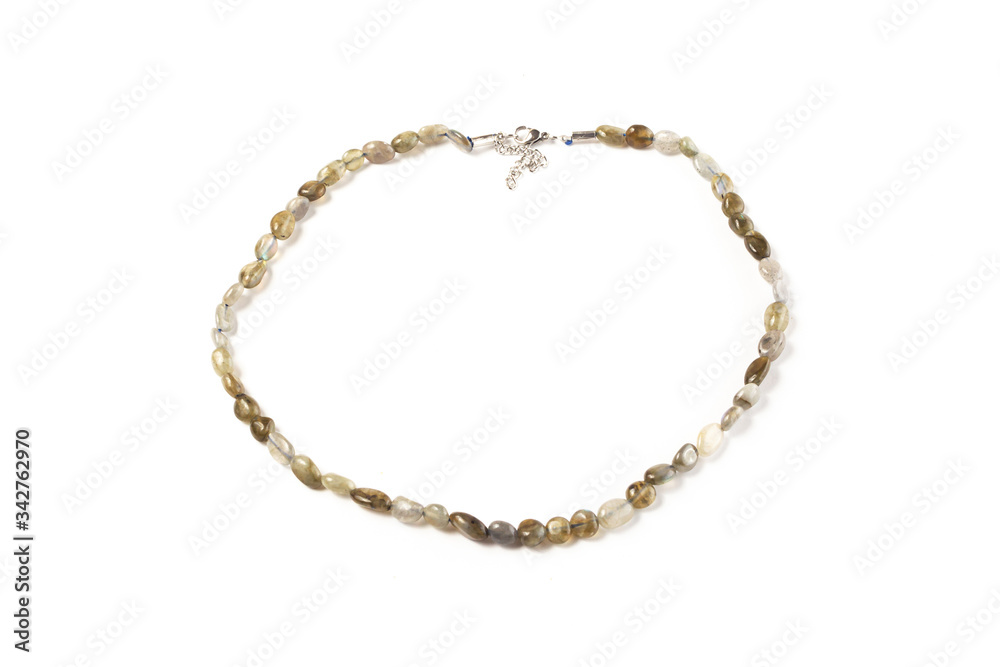 Natural Labrador beads on a white background isolate Natural Labrador beads on a white background isolate