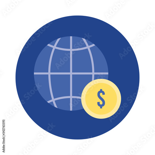 sphere browser with coin block and flat style icon