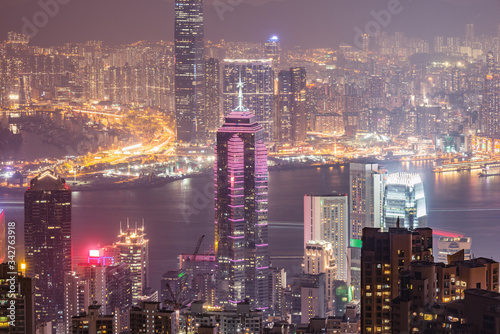 Night view of the Central District and Kowloon.