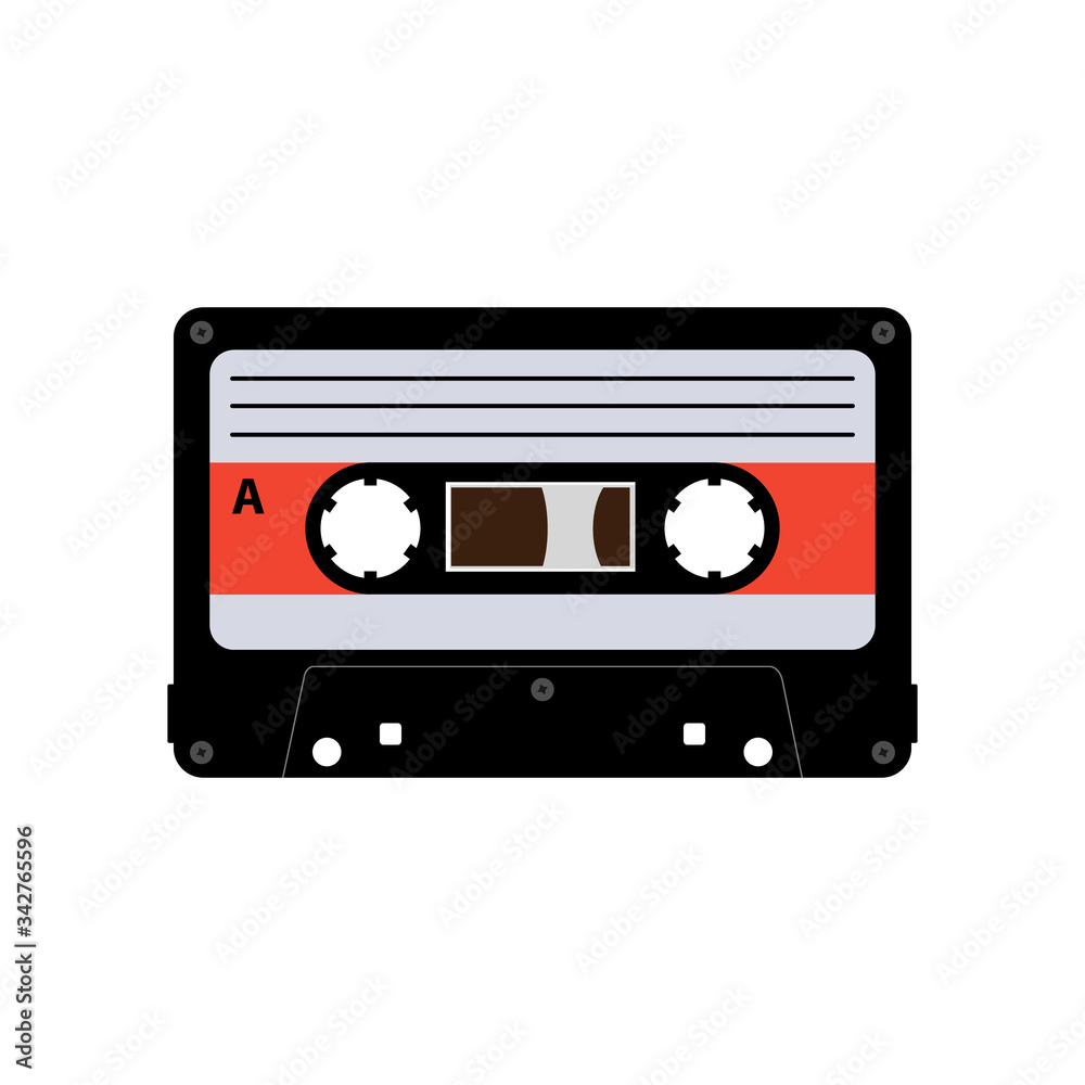 Audio cassette tape flat vector. Drawing isolated on a white background.