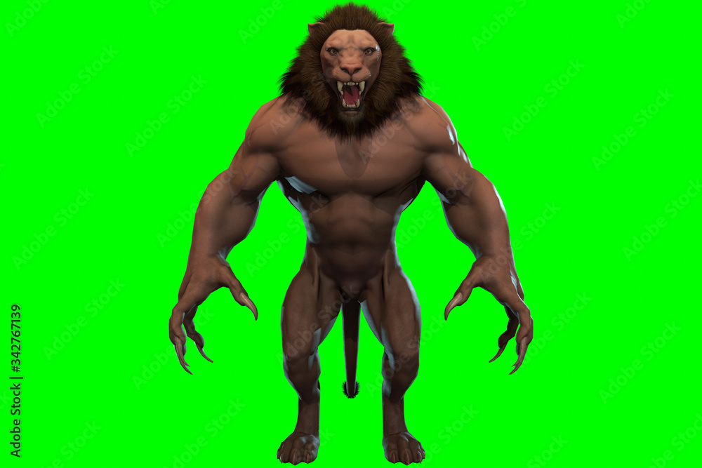 Fantasy character Humanoid Lion in epic pose - 3D render Fantasy character Humanoid Lion in epic pose - 3D render