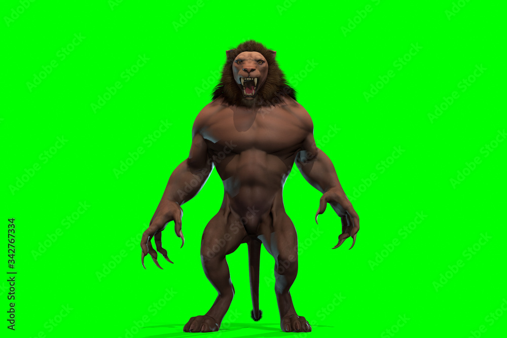 Fantasy character Humanoid Lion in epic pose - 3D render Fantasy character Humanoid Lion in epic pose - 3D render