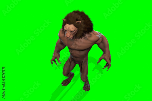 Fantasy character Humanoid Lion in epic pose - 3D render