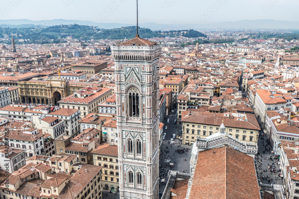 Aerial view of the Giotto bell tower in Florence