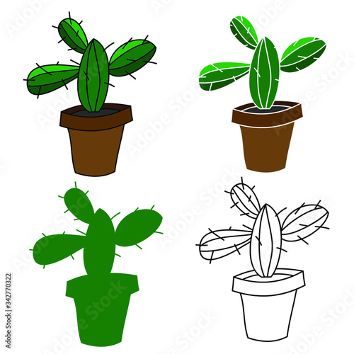 Cactus in a pot illustrations, isolated drawings. Vector graphics.