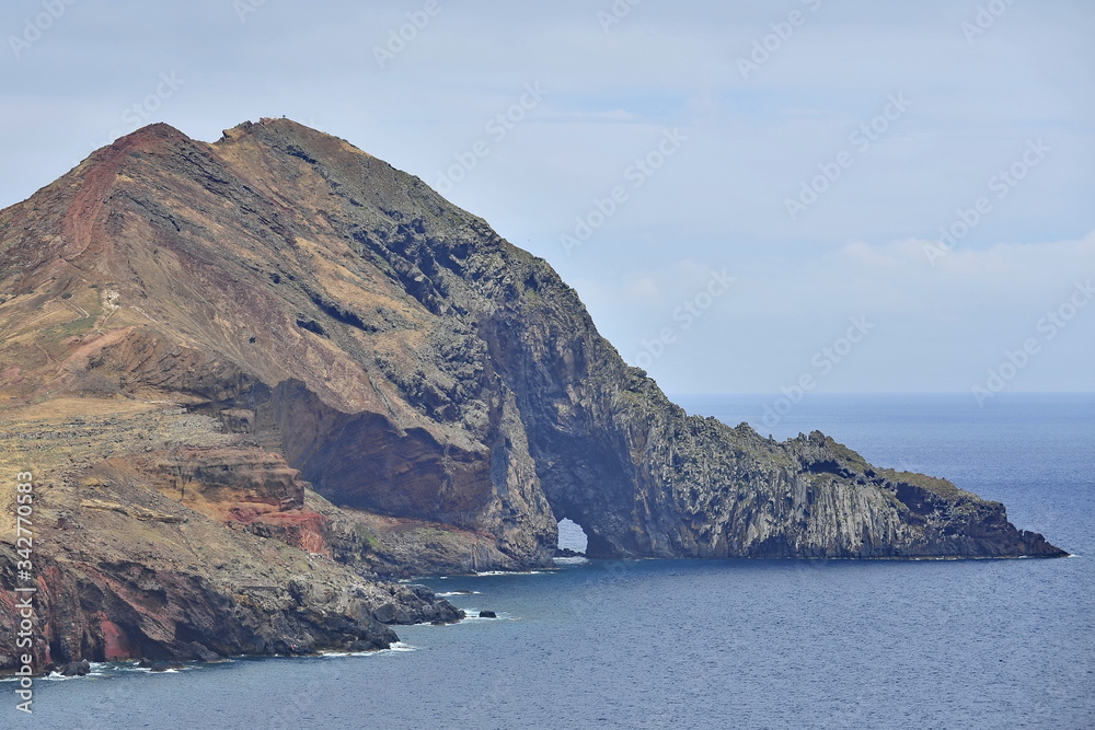 Stone cliffs of volcanic origin in the Atlantic Ocean near Madeira Island