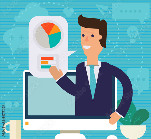 Concept of remote working and working in virtual reality. Teleconference