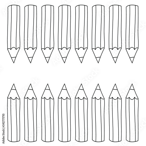 Sixteen pencils: simple drawing, coloring page. Vector graphics.