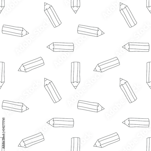 Small pencils: simple drawings, colorless seamless pattern, wallpaper texture print, wrapping design. Vector graphics.