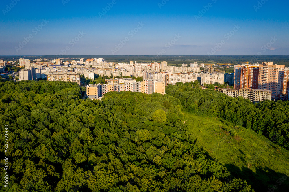 Panoramic view of the Park area and new residential area in Vladimir city, Russia