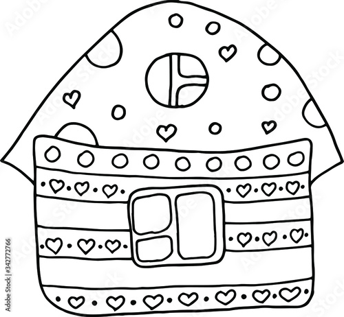 Nice house. Drawing a vector manually. For decoration of postcards, posters, posters, stickers, things. Can be used for children.