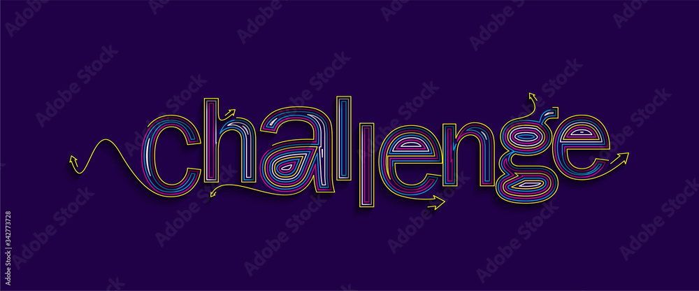Challenge Calligraphic 3d Style Text shopping poster vector illustration Design.