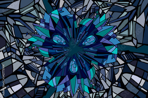 Vector abstract Gothic line art background with fantasy architecture elements. Stained glass texture. Hand drawn.