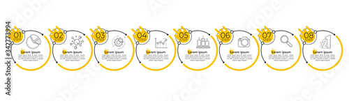 Minimal timeline infographics design vector and icons can be used for workflow layout, diagram, annual report. Vector infographics timeline design template with 8 options, parts, steps or processes.