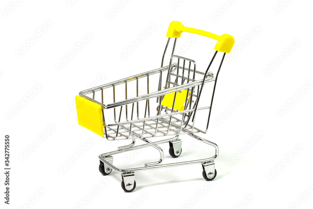 Yellow shopping cart on white background Yellow shopping cart on white background