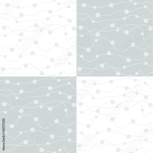 Grey bubbles and stripes on white-grey background: abstract seamless pattern, wallpaper texture print, wrapping design. Vector graphics.