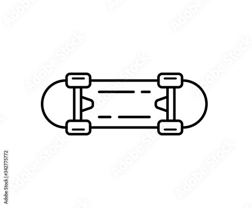 Skateboard line icon isolated on white background. Outline style. Minimal skate board design. Vector illustration.