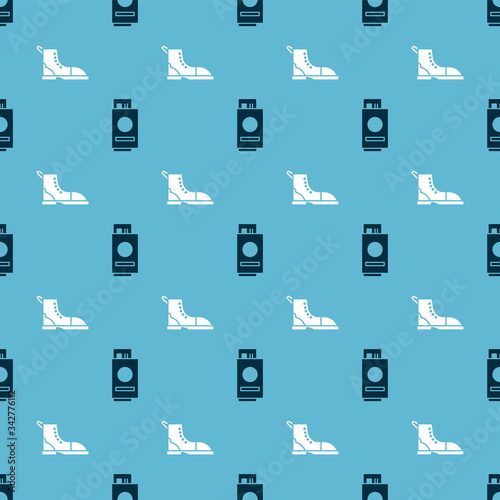 Set Passport with ticket and Hiking boot on seamless pattern. Vector