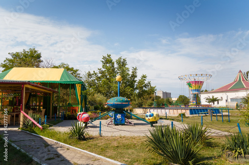 Outdoor play center for children with different activities and attrations. Entertainment concept.