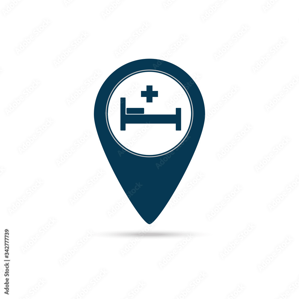 Map pointer with hospital cross icon isolated on white background. Vector illustration Map pointer with hospital cross icon isolated on white background. Vector illustration