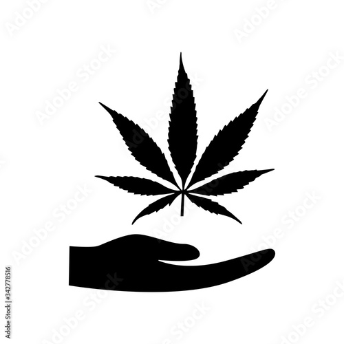 Hand with marijuana leaf icon