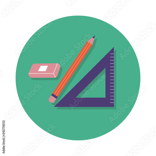 triangle rule with pencil and eraser school supplies line and fill style
