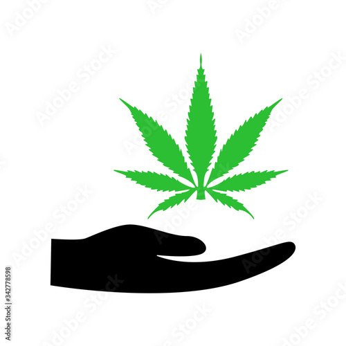 Hand with marijuana leaf icon