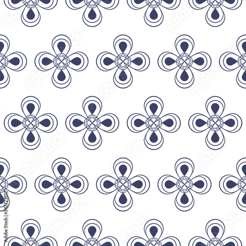 Abstract vintage geometric seamless pattern. Blue background.