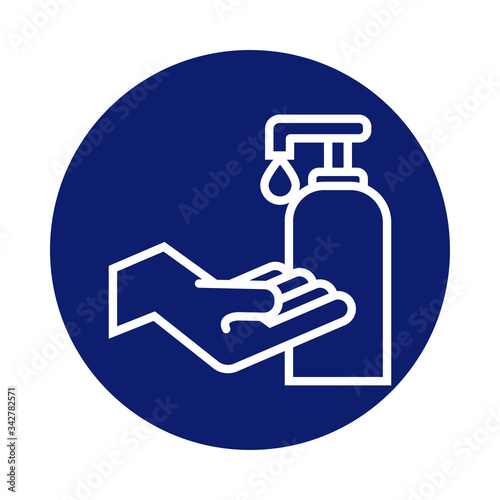 hand washing using antibacterial soap bottle block style