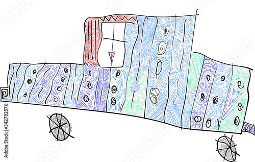 hand drawn vector illustration of a car, painted by kid.