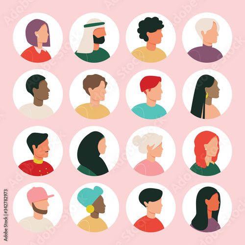 Bundle of different people avatars. Set of male and female portraits faces.