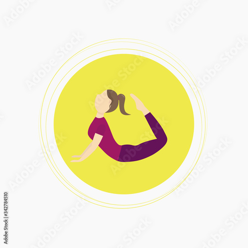 A young girl practices yoga  stretching  and gymnastics. Exercise in the king Cobra pose or the Raja Bhujangasana pose. Flat style. Vector illustration on an isolated white background