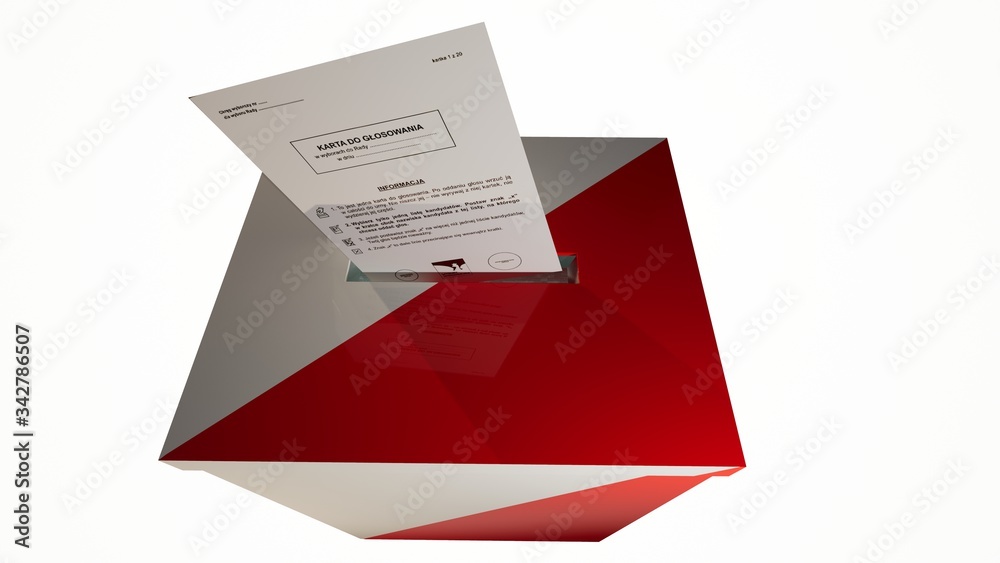 Skrzynia wyborcza, wybory, głosowanie, karty do głosowania, ilustracja w 3D - obrazy, fototapety, plakaty 