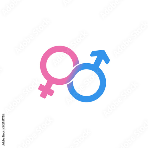 Male and female, gender, sex symbol or symbols of men and women icon flat in blue and pink on isolated white background. EPS 10 vector