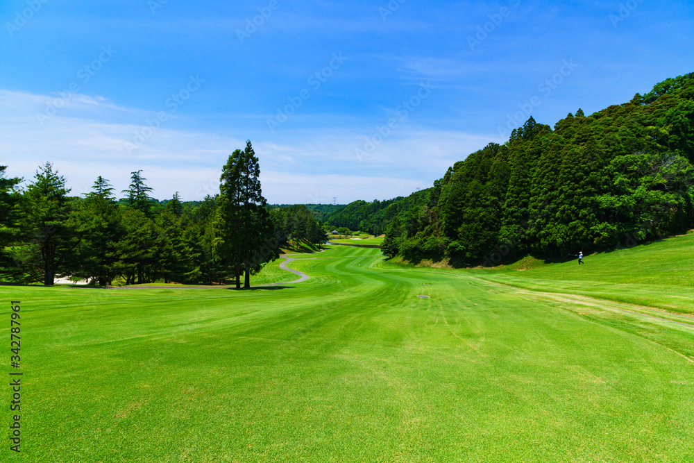 ゴルフコース　ゴルフ場　フェアウェイ　風景　自然　日本　青空　快晴　晴れ　ビジネス　戦略　マナー