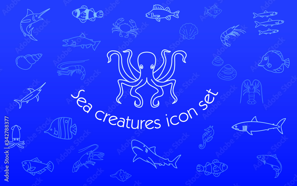 Sea creatures symbols set vector Flat icons