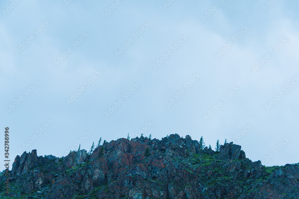 silhouette of rock range on horizon, mountainous area for traveling