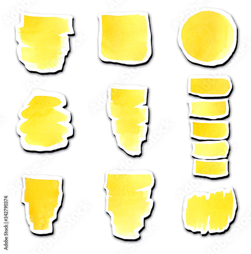 Watercolor Yellow stickers different shapes
