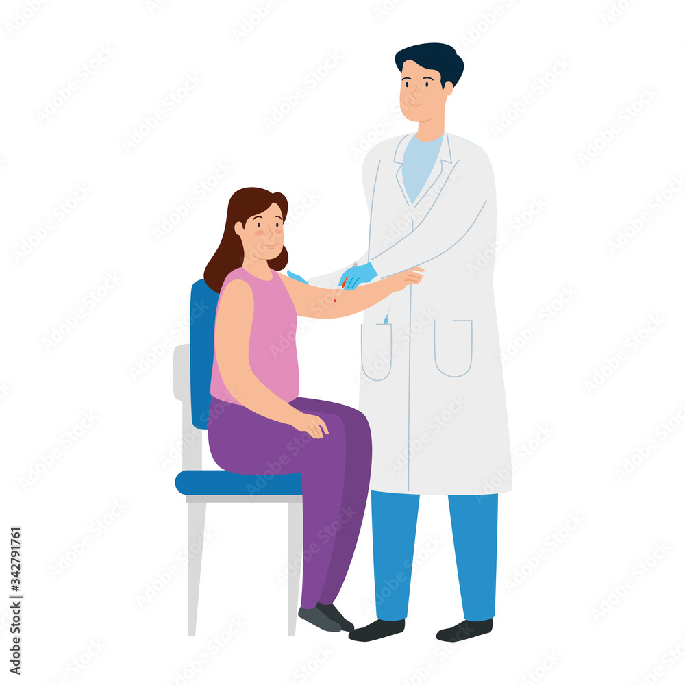 doctor vaccinating to woman isolated icons vector illustration design doctor vaccinating to woman isolated icons vector illustration design