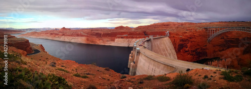 View over Glen Canyon Dam, Lake Powell, Arizona, USA photo