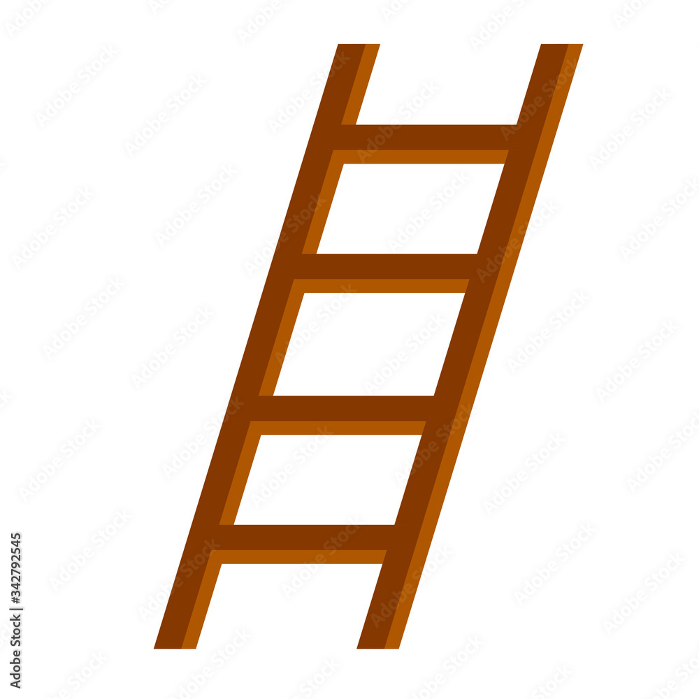 Set of wooden brown stairs. Go up to the top level. Straight and inclined objects. Rustic country Equipment