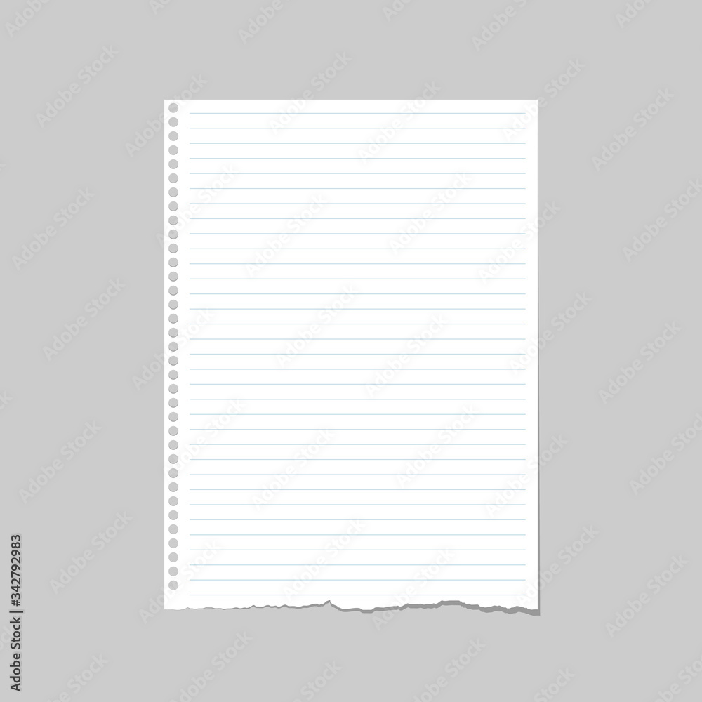 Blank of note paper, notebook sheet with holes Blank of note paper, notebook sheet with holes