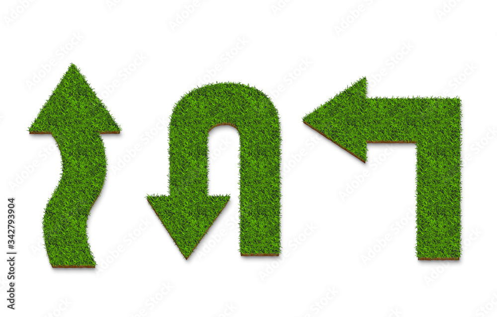 green grass arrow surface, isolated on a white background green grass arrow surface, isolated on a white background