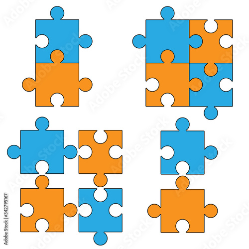 Simple solutions concept, compatibility line icon, assemble puzzle pieces, solving problem set