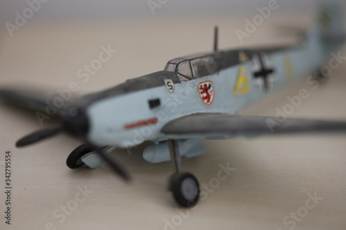 Macro view of a small-scale model of the WW2 Messerschmitt BF 109