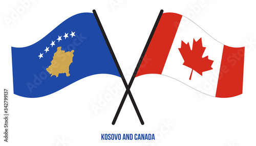 Kosovo and Canada Flags Crossed And Waving Flat Style. Official Proportion. Correct Colors