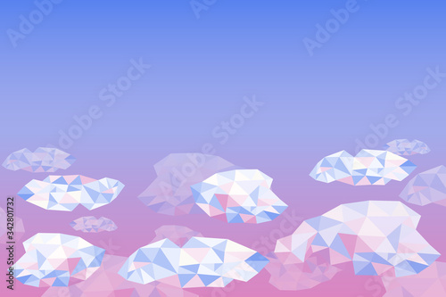 Abstract background with low poly clouds and pink and blue gradient. Sky at sunrise