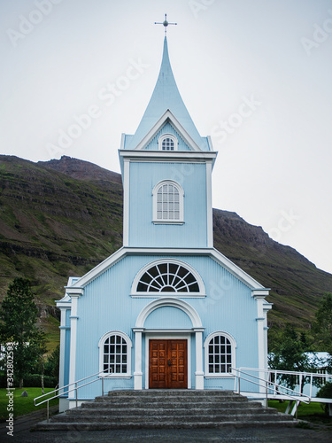 seydisfjardarkirkja church in the town of Seydisfjordur, seyðisfjörður, Iceland, Scandinavia, Europe photo